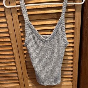 Gray Ribbed Knit Women's Top